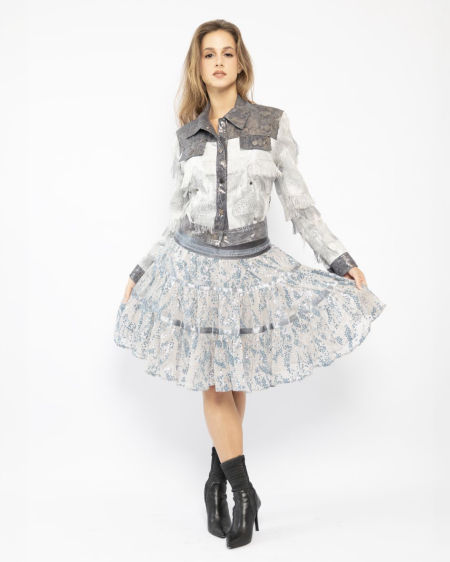 224006 Jedwabna Spódnica Z Brokatem