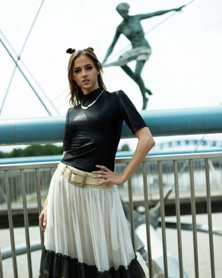 125008 Ondine – Jedwabna Spódnica Maxi z Falbaną Cream/Black