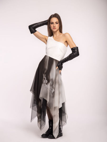 223001 Asymetryczna  Sukienka Na Jedno Ramię Cream