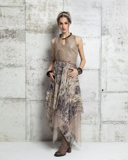 123004 Asymetryczna Sukienka Z Jedwabiu Beige