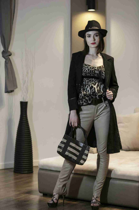 119012 Skórzane Spodnie Beige