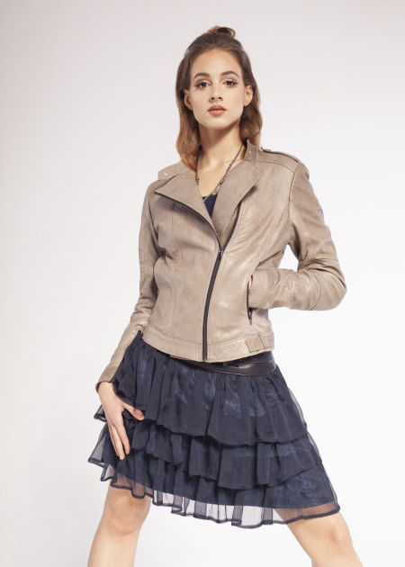 121003 Jedwabna Spódnica Z Falbankami Navy Blue