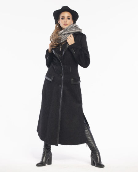 222001 Płaszcz  Z Alpaki Black