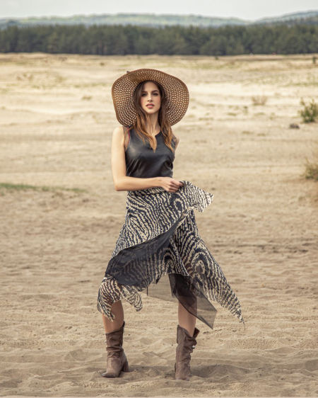 122005 Asymetryczna Jedwabna Sukienka Zebra