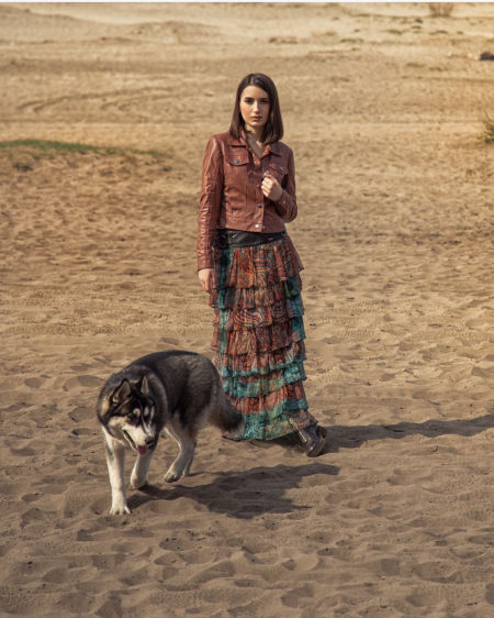 220013 Jedwabna Spódnica Maxi Z Falbankami Multicolor