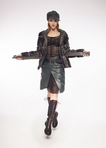 218004 Skórzany Kaszkiet Green