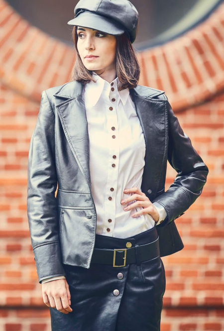 218008 Skórzany Żakiet Gray