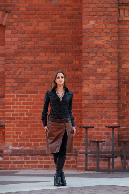 219004 Spódnica Skórzana Z Halką Brown