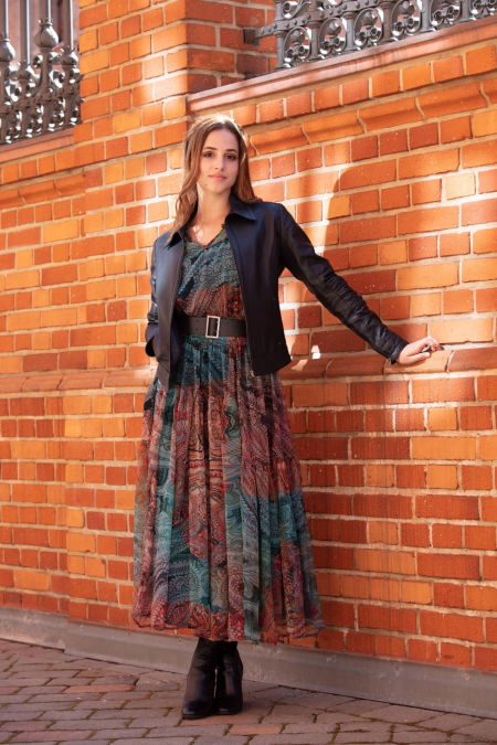 219006 Jedwabna Sukienka Maxi Multicolor