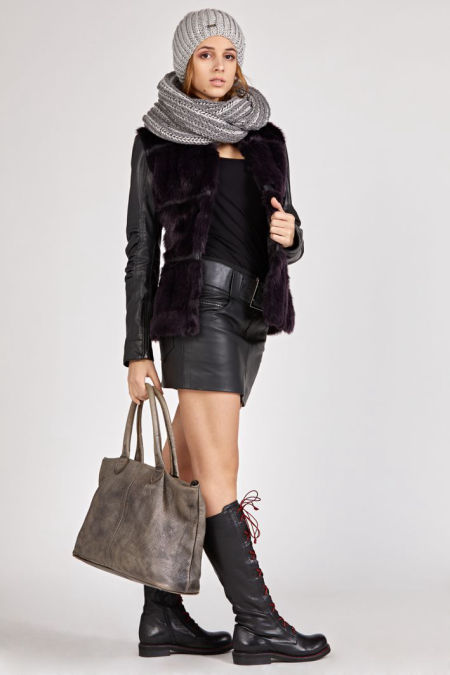 220003 Skórzana Kurtka Z Futerkiem Violet