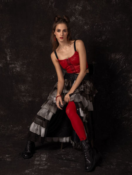 223002 Jedwabna Spódnica Maxi Black & White